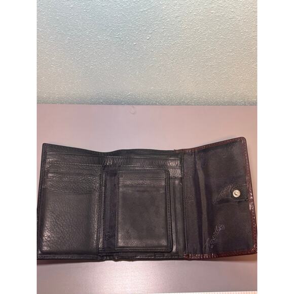 Women's Fossil Black Brown Leather Trifold Wallet One Size - Picture 7 of 8